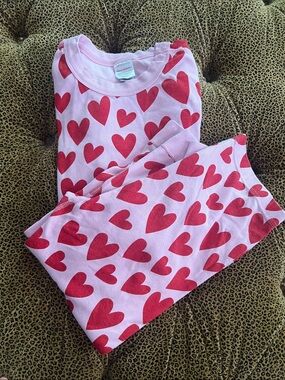 Hanna Andersson Heart on Hearts Pink Pajama Set with Red Hearts size 14